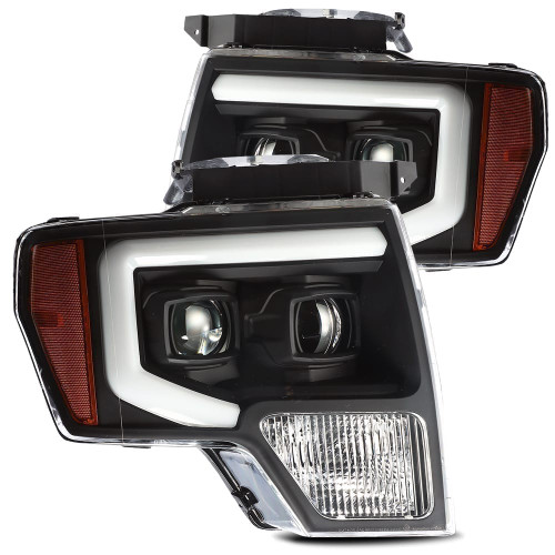 AlphaRex LUXX LED Proj Headlights Plank Style Black for 09-14 Ford F-150