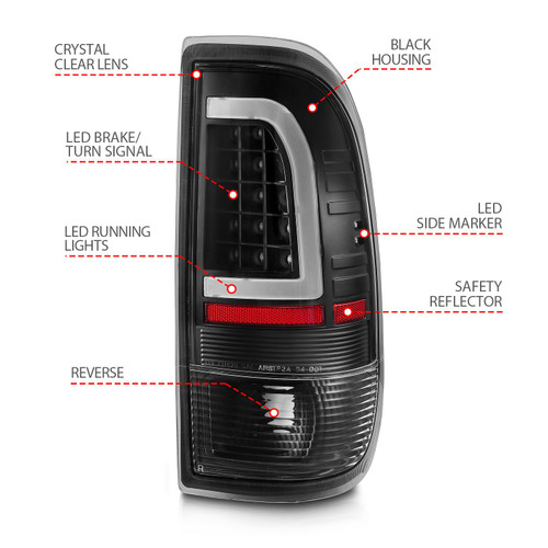 ANZO LED Tail Lights w/ Light Bar Black / Clear Lens for 1997-2003 Ford F-150