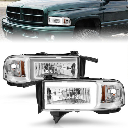 ANZO Crystal Headlight - w/ Light Bar Chrome for 94-02 Dodge RAM 1500