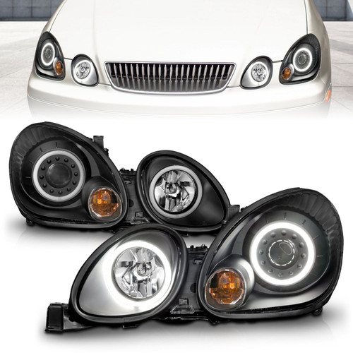 ANZO Projector Headlights w/ Halo Black for 1998-2005 Lexus Gs300