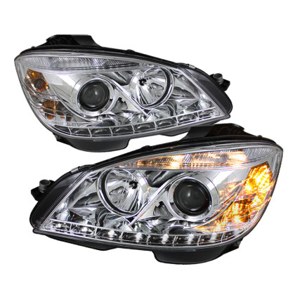 Spyder Projector Headlights Halogen - DRL Chrome for 08-11 Mercedes C-Class