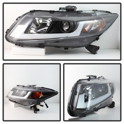 Spyder Projector Headlights - Light Bar DRL Black for 12-14 Honda Civic