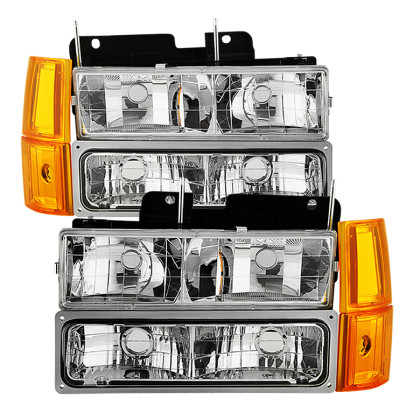 Spyder Xtune Headlights w/ Corner & Parking Lights 8pcs Chrome for 94-99 Yukon