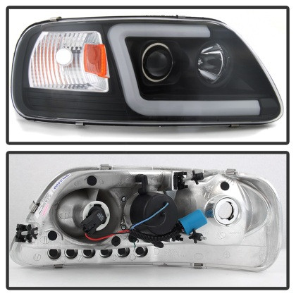 Spyder Light Bar Projector Headlights - Blk for 97-03 Ford F-150