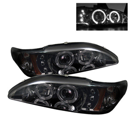 Spyder 1PC Projector Headlights LED Halo Amber Reflctr Smoke for 94-98 Mustang