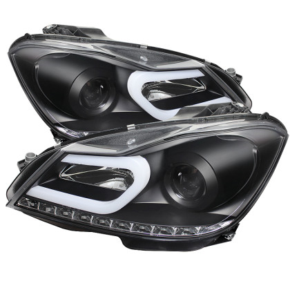 Spyder Projector Headlights DRL Black for 12-13 Mercedes W204 C-Class Halogen