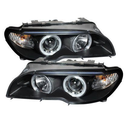 Spyder Projector LED Headlights Halo Black for 04-06 BMW E46 2dr w/ Halogen