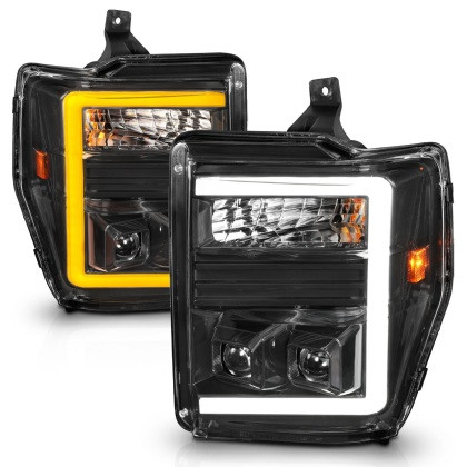 ANZO Projector Headlights w/ Light Bar Switchback Black for 08-10 F-250