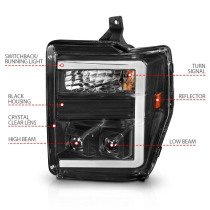 ANZO Projector Headlights w/ Light Bar Switchback Black for 08-10 F-250