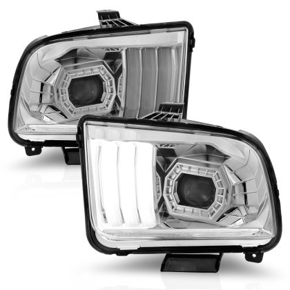 ANZO Projector Headlights w/Light Bar Chrome for 05-09 Mustang Halogen