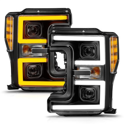 ANZO LED Proj Headlights w/Light Bar Switchback Black for 17-19 F-250 w/ LED