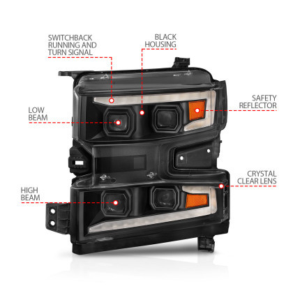 ANZO LED Projector Driver Side Headlight Black for 19-22 Silverado 1500