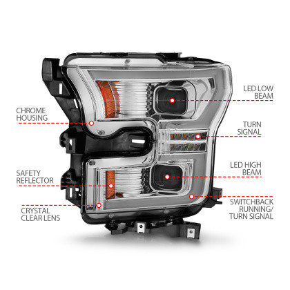 ANZO LED Projector Headlights w/ Light Bar Chrome for 15-17 Ford F-150