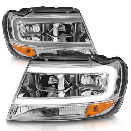 ANZO Crystal Headlights w/ Light Bar Chrome for 1999-2004 Jeep Grand Cherokee