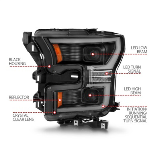 ANZO Black LED Projector DRL w/Initiation Light for 15-17 F-150 Halogen Models