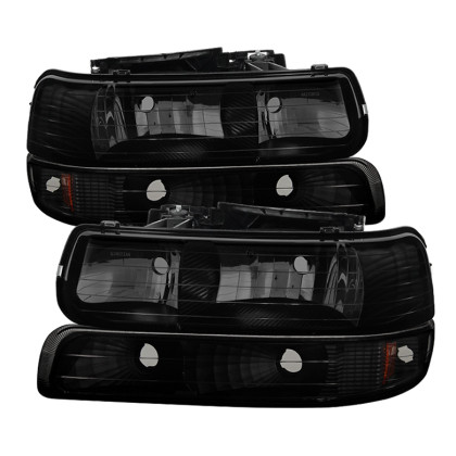 Xtune Amber Crystal Headlights w/ Bumper Lights Black Smoke for 00-06 Tahoe