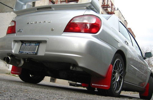Rally Armor UR Red Mud Flaps w/ White Logo for 02-07 Subaru WRX/STI