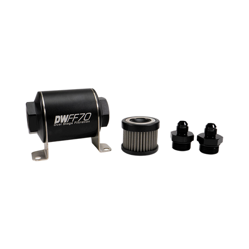DeatschWerks 6AN 100 Micron Universal Inline Fuel Filter Housing Kit (70mm)