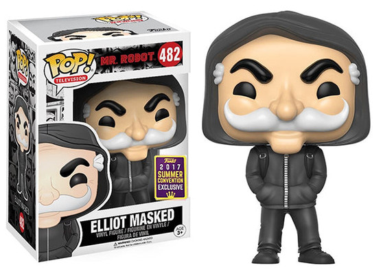 From Mr Robot Elliot Masked is a 2017 Funko Summer Convention Exclusive. Each Pop! figure stands about 3 3/4" tall and comes packaged in a window box.