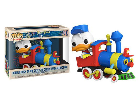 All aboard on the Casey Jr. Circus Train Attraction! Pop! Donald Duck is conducting the engine of this train ride for Disneyland's 65th Anniversary. Which other classic characters will join this wonderful ride into your Disney collection? Vinyl figure is approximately 5-inches tall.