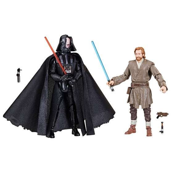 STAR WARS: OBI-WAN KENOBI: This Obi-Wan Kenobi (Showdown) & Darth Vader (Showdown) 3.75-inch action figure (9.5 cm) 2-pack is inspired by the Star Wars: Obi-Wan Kenobi live-action series on Disney+ -- a great gift for Star Wars collectors and fans ages 4 and up

CHARACTER-INSPIRED ACCESSORIES: This Star Wars: Obi-Wan Kenobi action figure 2-pack comes with 5 accessories, including Obi-Wan Kenobi s lightsaber and Darth Vader s battle-damaged helmet

PREMIUM DESIGN & ARTICULATION: Highly articulated with fully poseable limbs, these collectible figures feature premium deco and design

KENNER-INSPIRED PACKAGING: These figures feature original Kenner branding for a nostalgic feel

OBI-WAN KENOBI (SHOWDOWN) & DARTH VADER (SHOWDOWN): On a desolate, rocky planet, Obi-Wan Kenobi confronts his past in a decisive battle against his former Padawan and friend Anakin Skywalker-- now known only as Darth Vader

Includes: 2 figures and 5 accessories.

Ages 4 and up WARNING: CHOKING HAZARD - Small parts. Not for children under 3 years.