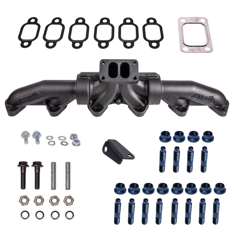 Pulse Flow Exhaust Manifold Kit Fits 94-Early 1998 5.9L Cummins 3-Pc T3 With Turbo Flange Hardware ATS