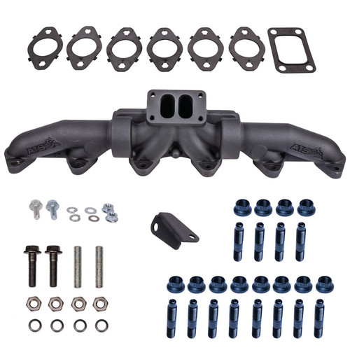 Pulse Flow Exhaust Manifold Kit Fits 94-Early 1998 5.9L Cummins 3-Pc T3 With Turbo Flange Hardware ATS