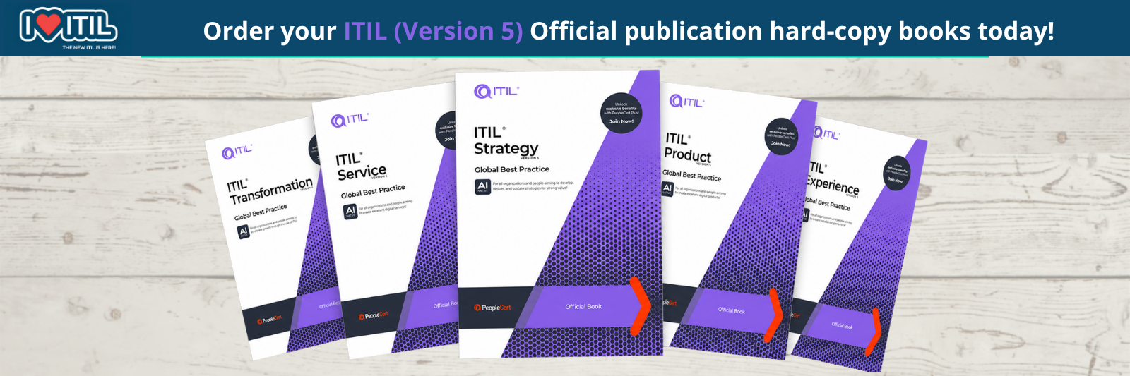 Explore the official ITIL (Version 5) hardcopy publications available from ITSM Academy.