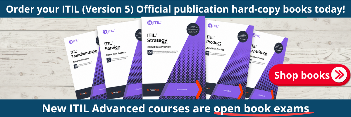 ITSM Academy is an authorized reseller of official ITIL (Version 5) publications, including Product, Service, Experience, Strategy, Transformation, and the Managing Professional Transition (MPT) Bundle.
