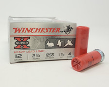 Winchester 12 Gauge Ammunition Super-X Heavy Lead Load W12H4 2-3/4" #4 Shot 1-1/8oz 1255fps 25 Rounds