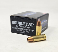 DoubleTap 38 Super +P Ammunition Lead Free 38SU115X 115 Grain Solid Copper Hollow Point 20 Rounds