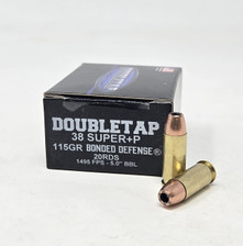 DoubleTap 38 Super +P Ammunition Bonded Defense 38S115BD20 115 Grain Jacketed Hollow Point 20 Rounds