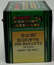 Barnes 20 Cal (.204 Dia) Reloading Bullets Varmint Grenade Copper B30094 26 Grain Frangible Hollow Point 250 Pieces