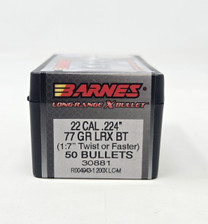 Barnes 22 Cal (.224 Dia) Reloading Bullets Copper LRX B30881 77 Grain Boat Tail Ballistic Tip 50 Pieces
