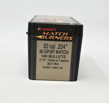 Barnes 22 Cal (.224 Dia) Reloading Bullets Match Burner B30164 85 Grain Boat Tail Hollow Point 100 Pieces