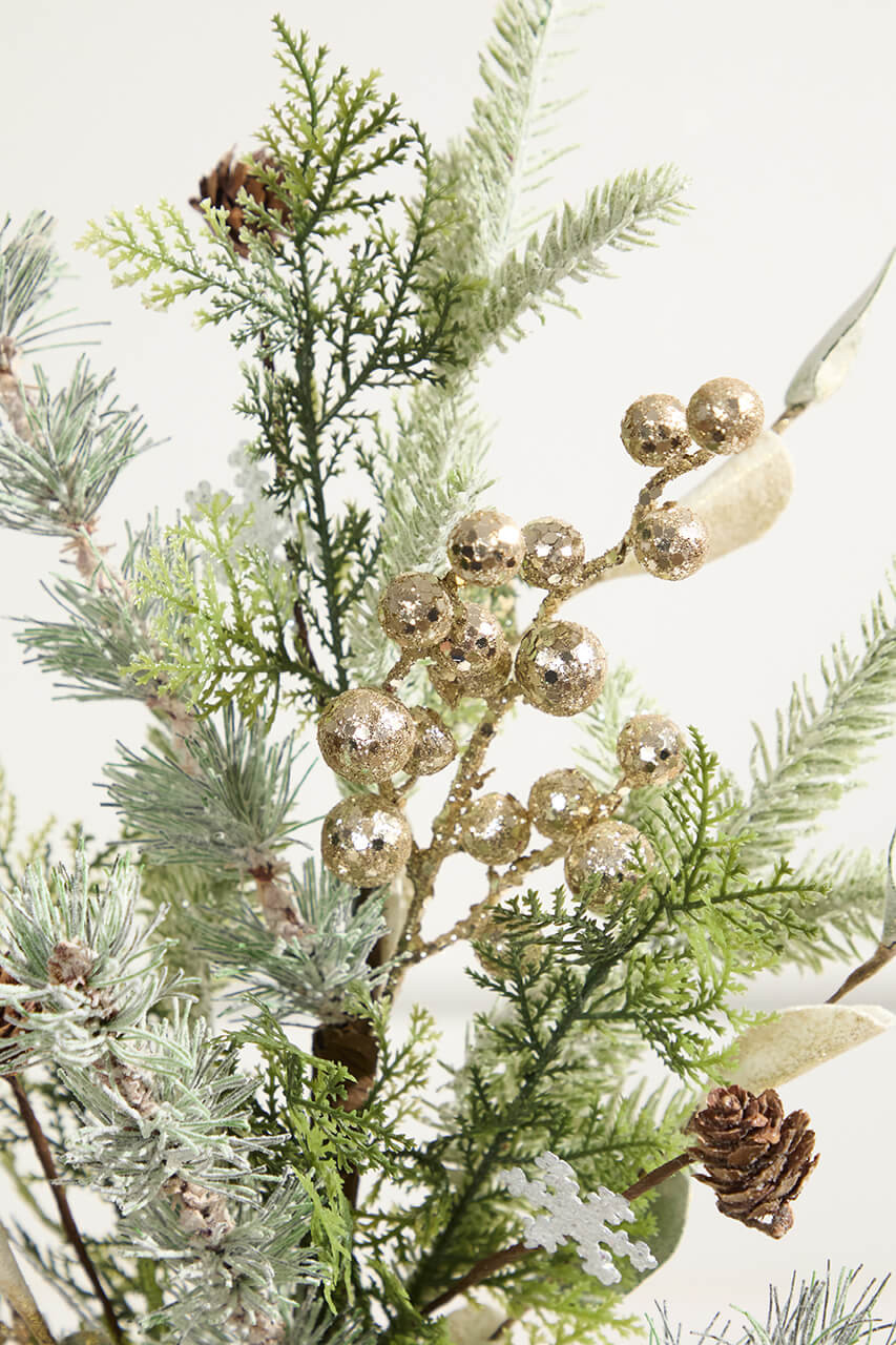 28” Frosted Mixed Pine Glitter Berry Spray - Rustic Christmas Sprays