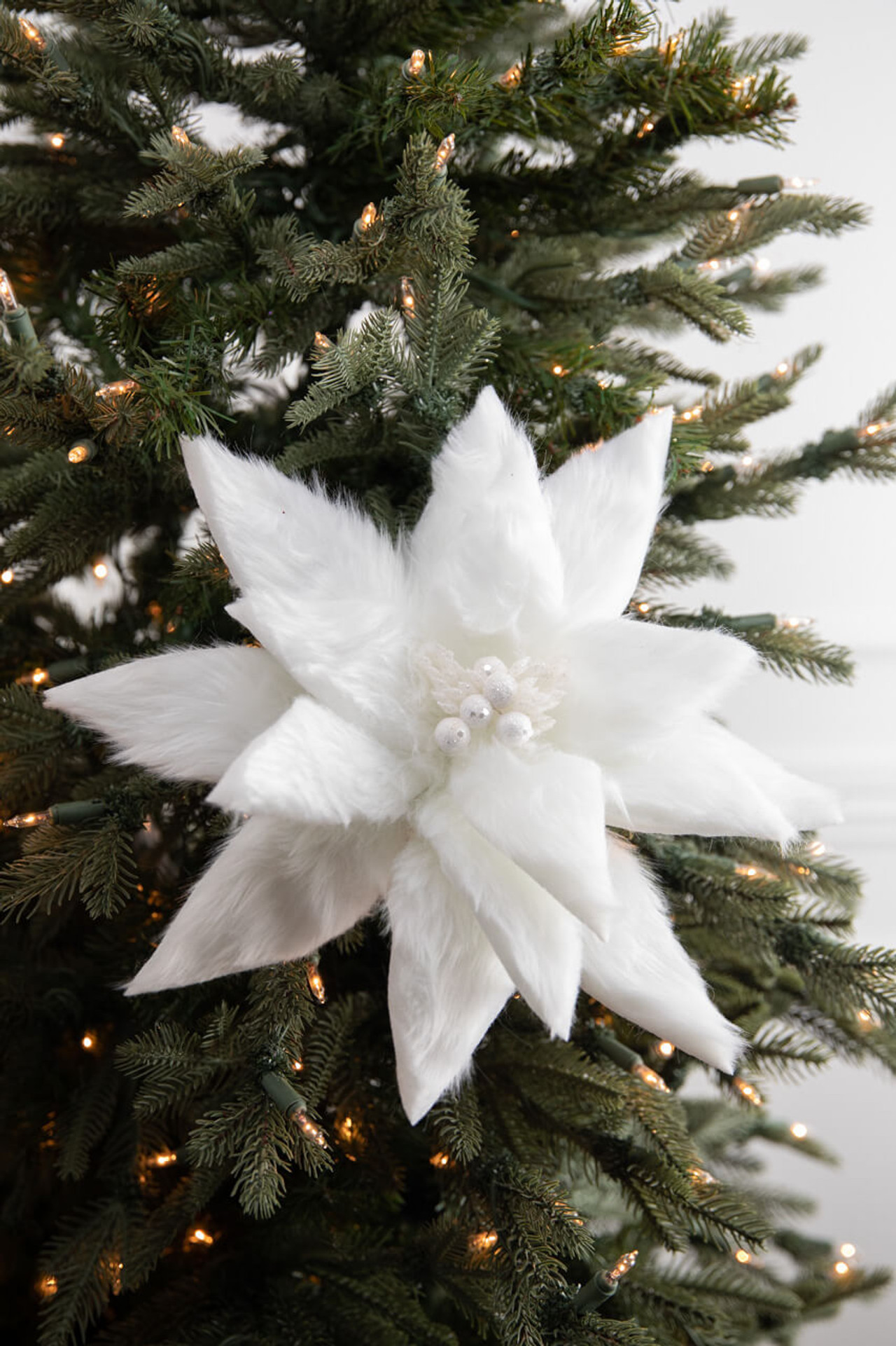 19” Fur Jewel Poinsettia Pick - Cranberry Christmas Flowers