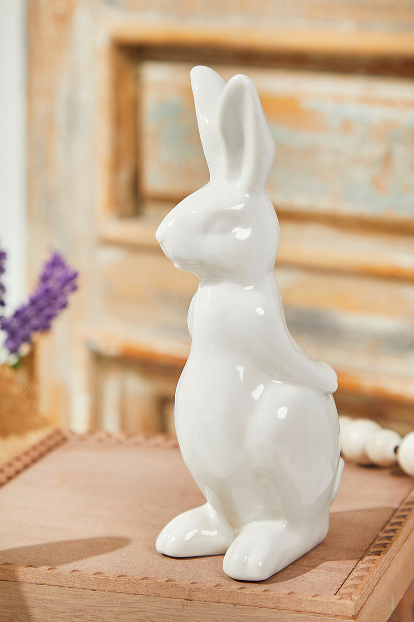 11" White Ceramic Bunny - Set of 2 - Decorator’s Warehouse