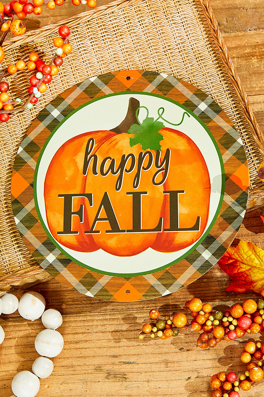 8" Metal Happy Fall/Pumpkin