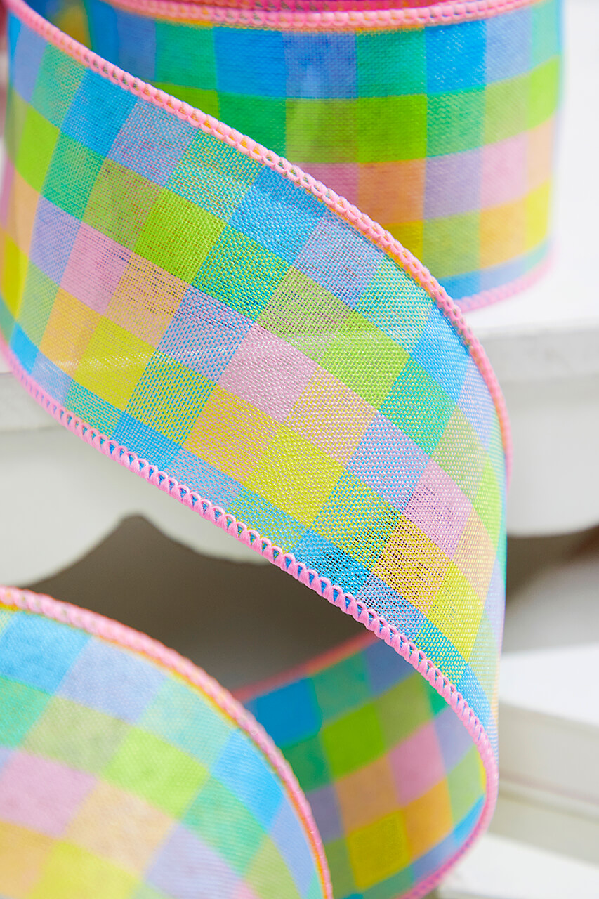 2.5" x 10 Yard Pastel Check Ribbon - Decorator's Warehouse