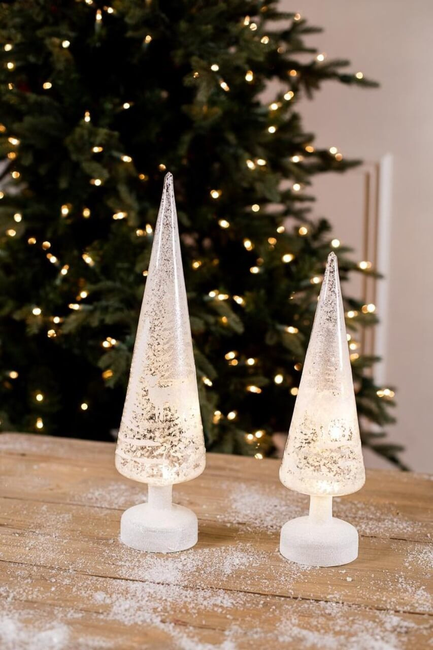 Glass Light Up Winter Scene Trees- Set of 2 - Decorator\'s Warehouse