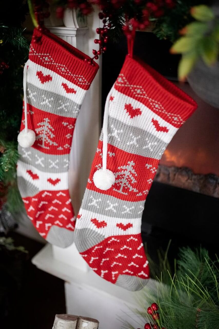 NEW  Christmas Knit Red and White Stockings Holiday Decorations Stocking 