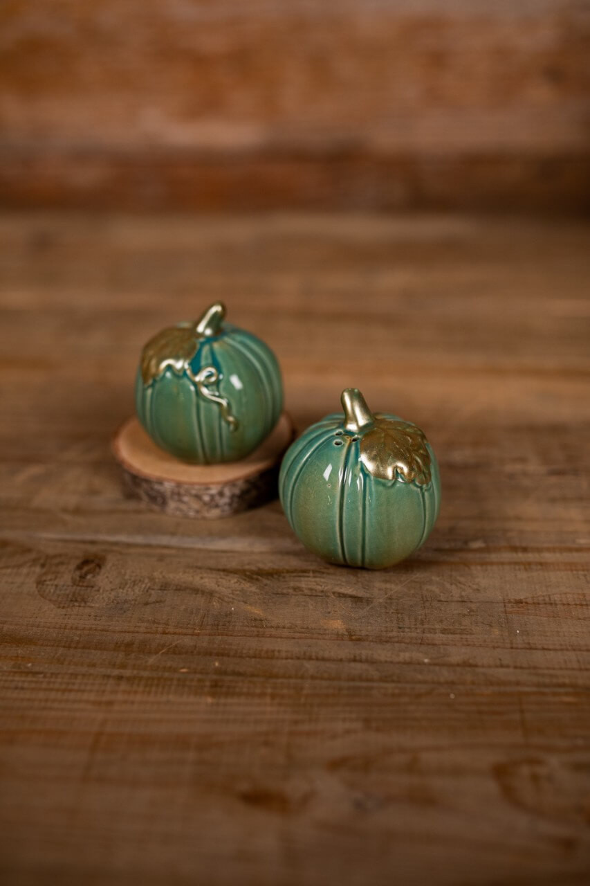 Ceramic Turquoise Pumpkins Salt & Pepper Shaker - Set of 2