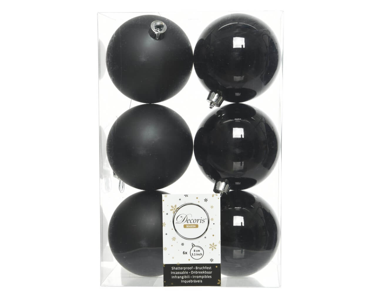 Black Assorted 8cm Shatterproof - Set of 6 - Decorator's Warehouse