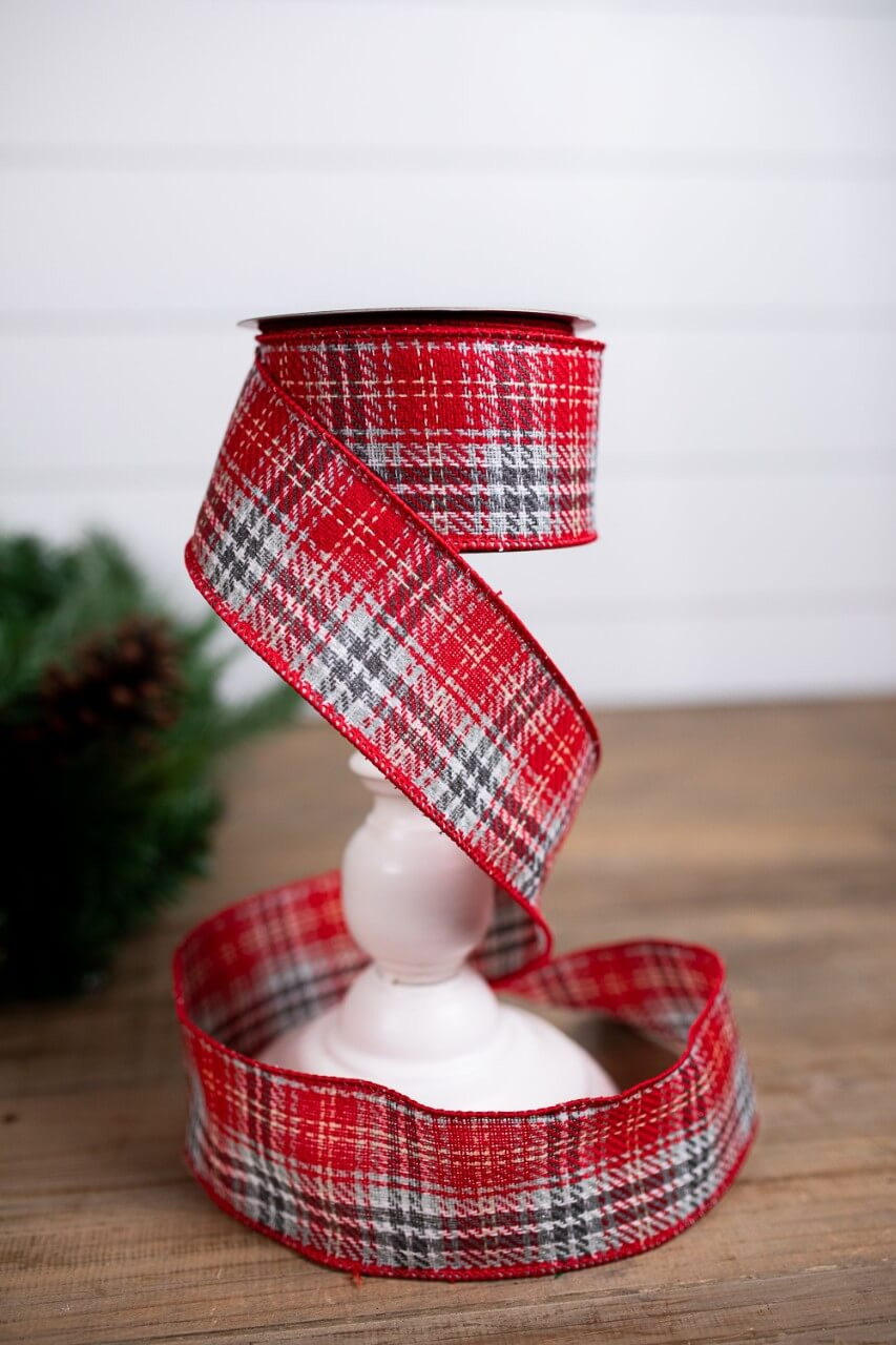 2.5” x 10yd Wool Plaid Christmas Ribbon - Cranberry Christmas Ribbon
