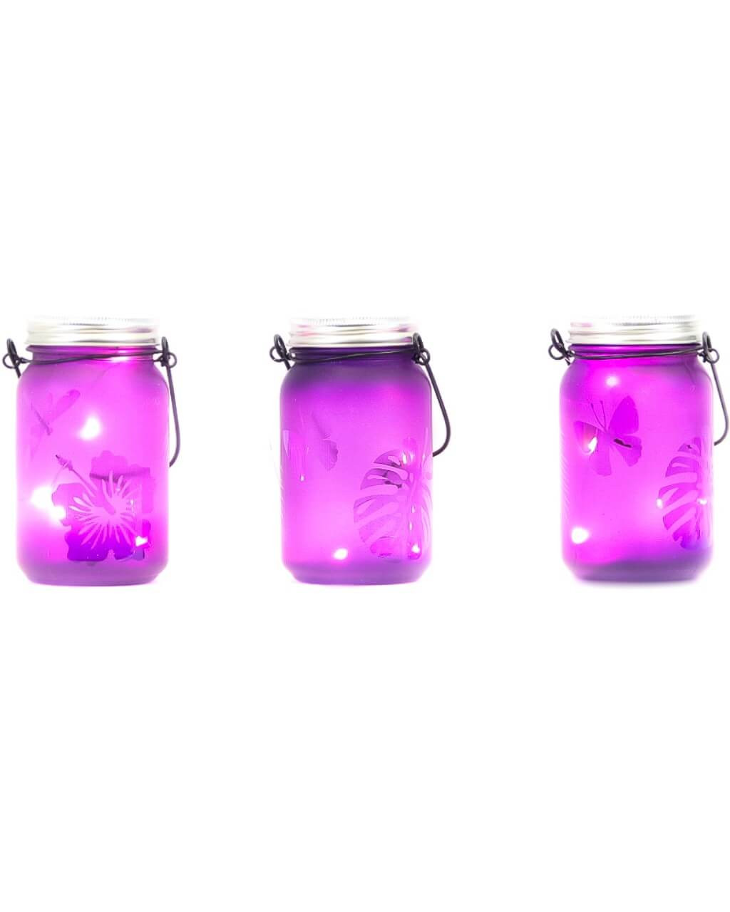 3”D x 5.5”H LED Purple Indoor/Outdoor Frosted Mason Jar - Set of 3
