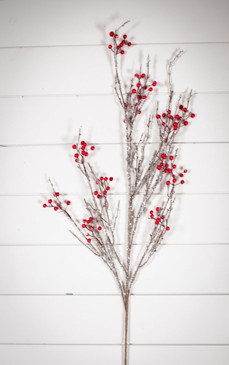 40” Iced Twig Christmas Sprays - Cardinal Christmas Sprays