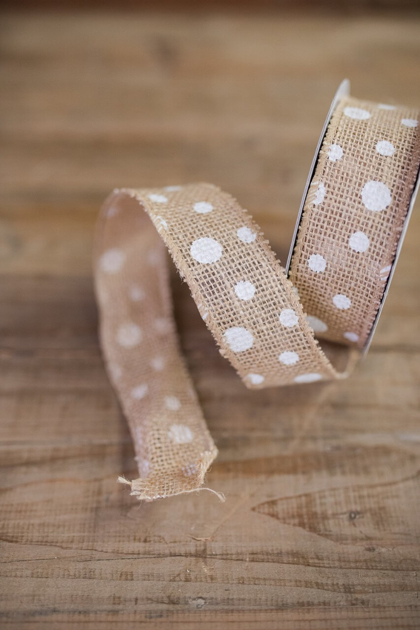 1.5” X 10 Yard Jute Polka-Dot Ribbon