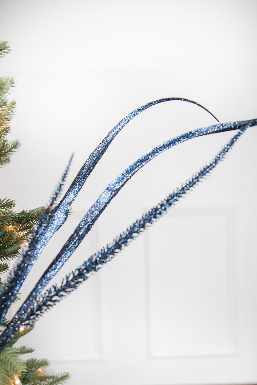 27” Glitter/Sequin Boxwood Grass Midnight Blue Christmas Sprays -  Decorator's Warehouse
