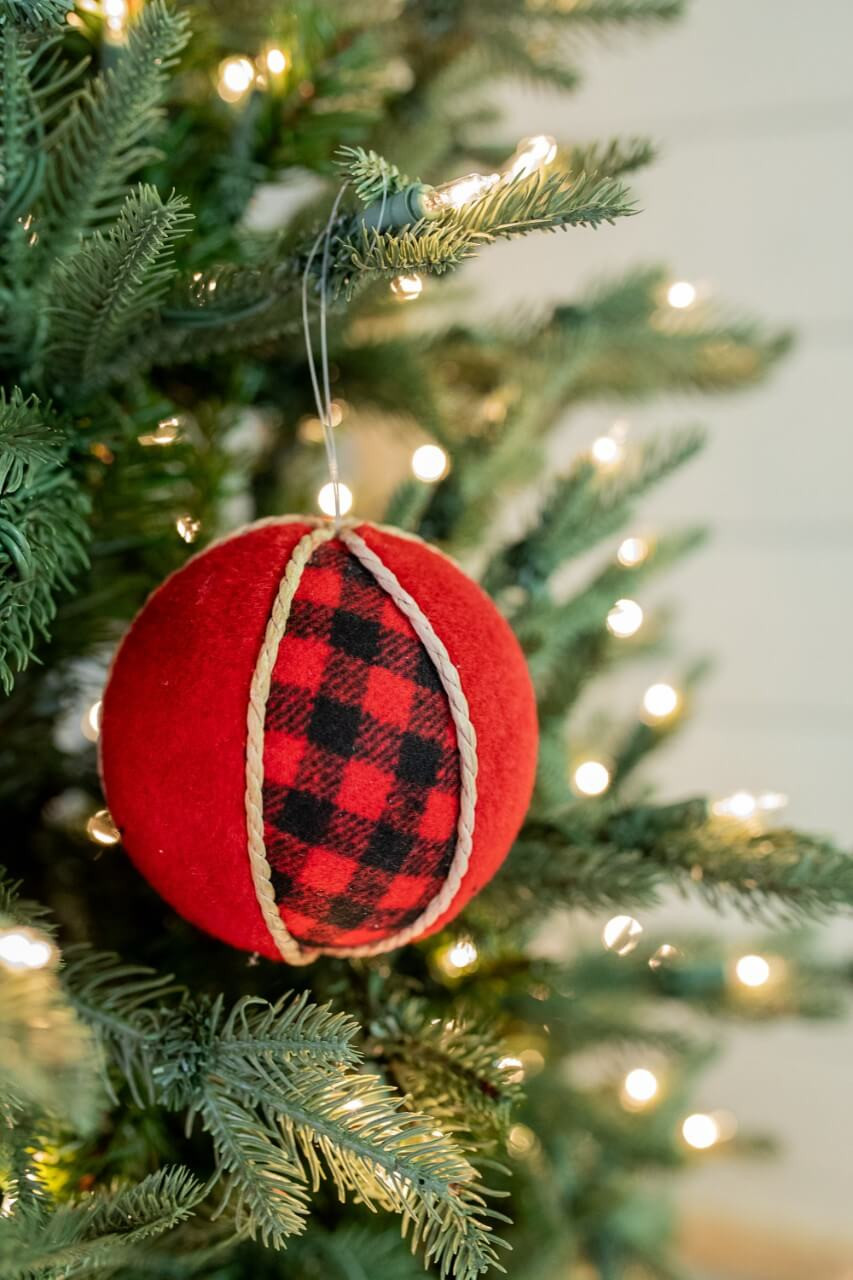 Red And Black Buffalo Plaid Glass Christmas Tree Ball Ornaments